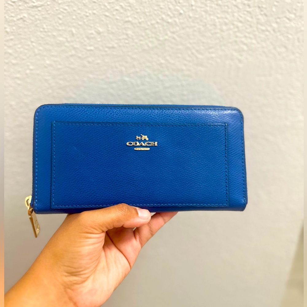 Coach Leather Accordion Wallet Blue Leather